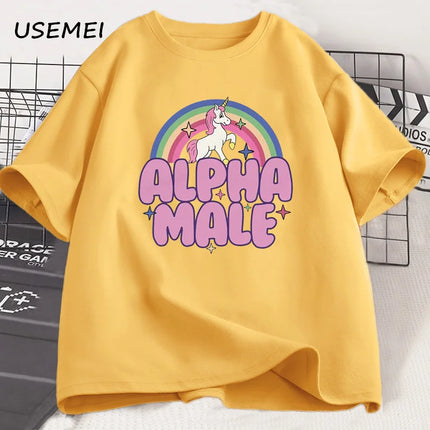 Gelbes Einhorn T-Shirt mit niedlichem Einhorn-Motiv und Regenbogen für Herren