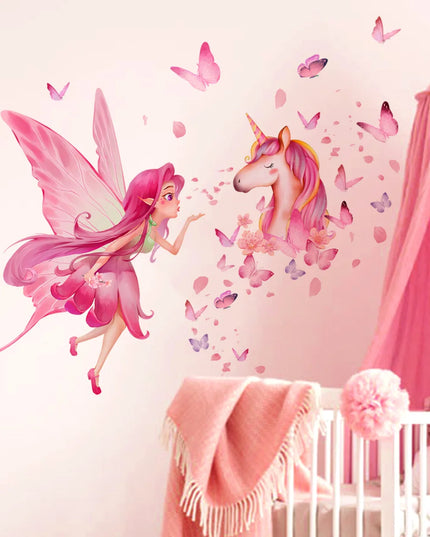 Dekoratives Einhorn Wandtattoo mit Elfenmotiv für Kinderzimmer und Schlafzimmer, selbstklebend