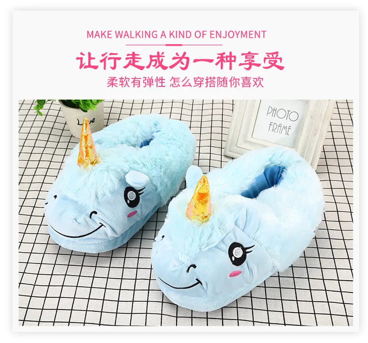 Blaue Einhorn Hausschuhe für winterliche