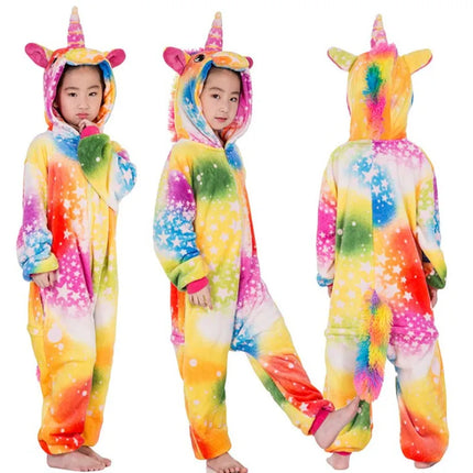 Kinder Einhorn Onesie Kostüm in leuchtenden Farben für Halloween und Partys