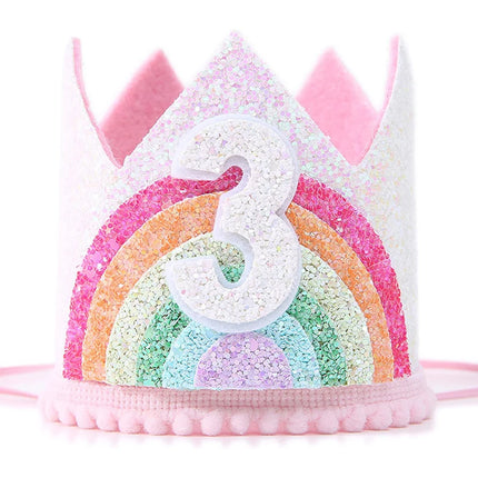 Einhorn Kostuem Regenbogen Krone mit der Zahl 3 für einen Kindergeburtstag
