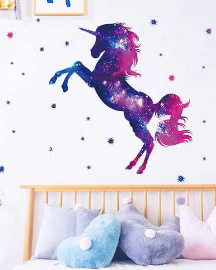 Farbenfrohes Einhorn Wandtattoo für Kinderzimmer und Mädchenzimmerdekoration aus wasserdichtem PVC