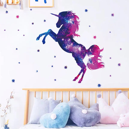 Farbenfrohes Einhorn Wandtattoo für Kinderzimmer und Mädchenzimmerdekoration aus wasserdichtem PVC