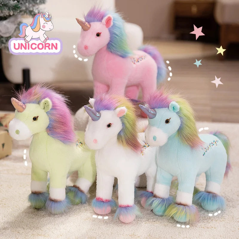 Kawaii Regenbogen Einhorn Kissen mit weichen Flügeln in Weiß, Pink und Grün, 32cm groß