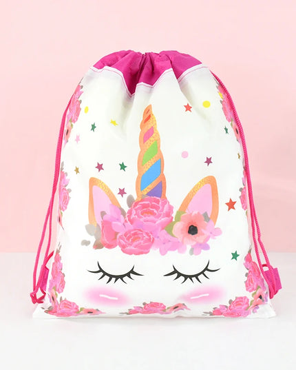 Einhorn Rucksack B06 mit Kordelzug, niedliches Cartoon-Einhorn-Design auf Vliesstoff