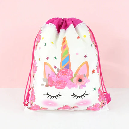 Einhorn Rucksack B06 mit Kordelzug, niedliches Cartoon-Einhorn-Design auf Vliesstoff