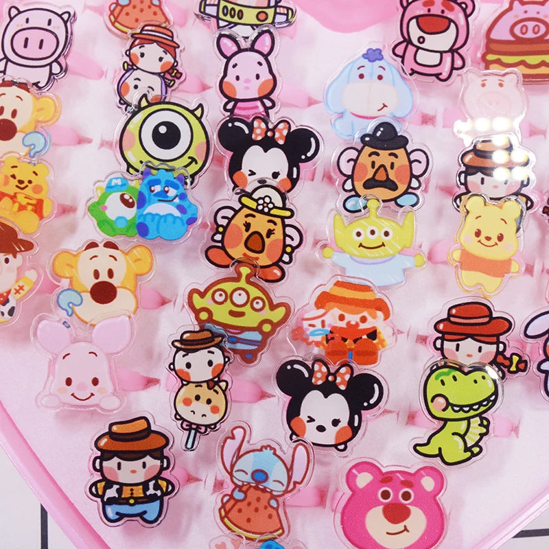 Set aus 10 oder 20 verstellbaren Einhorn Ringen mit bunten Cartoon- und Anime-Figuren für Kinder