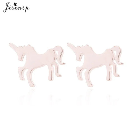 Ein Paar rosafarbene Einhorn Ohrringe mit Push-back-Verschluss aus Edelstahl, im Tier-Design