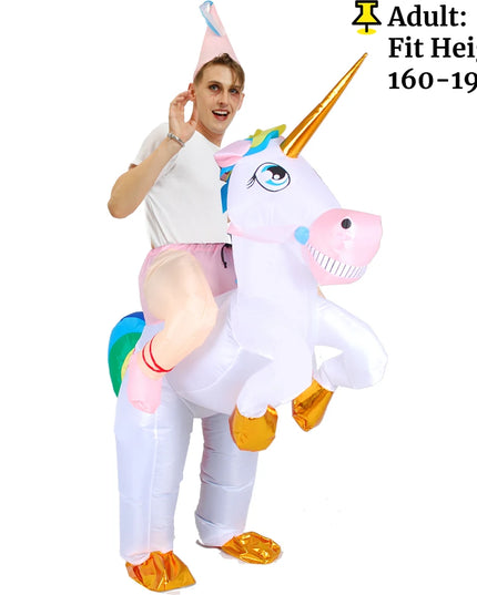 Fröhliches, aufblasbares Einhorn Pegasus Kostüm in bunten Farben für Erwachsene