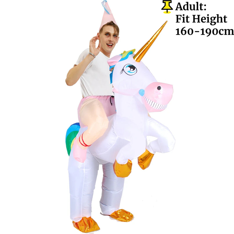 Fröhliches, aufblasbares Einhorn Pegasus Kostüm in bunten Farben für Erwachsene