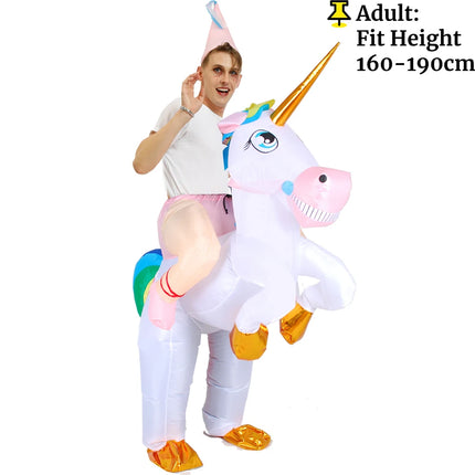 Fröhliches, aufblasbares Einhorn Pegasus Kostüm in bunten Farben für Erwachsene