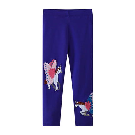 Mädchen Einhorn Leggings mit dezenter Einhorn-Stickerei, ideal für Herbst und Frühling