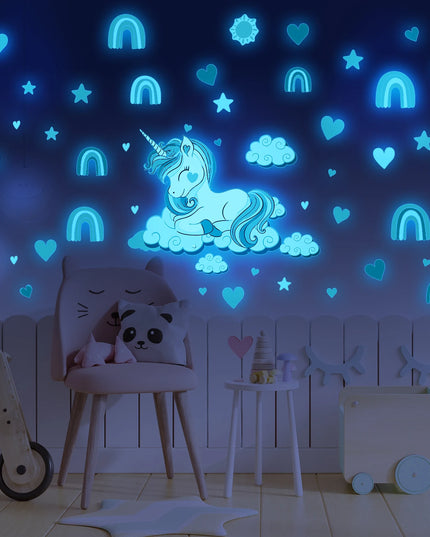 Leuchtender Regenbogen Einhorn Nachtlicht Wandsticker für Kinderzimmer, fluoreszierend