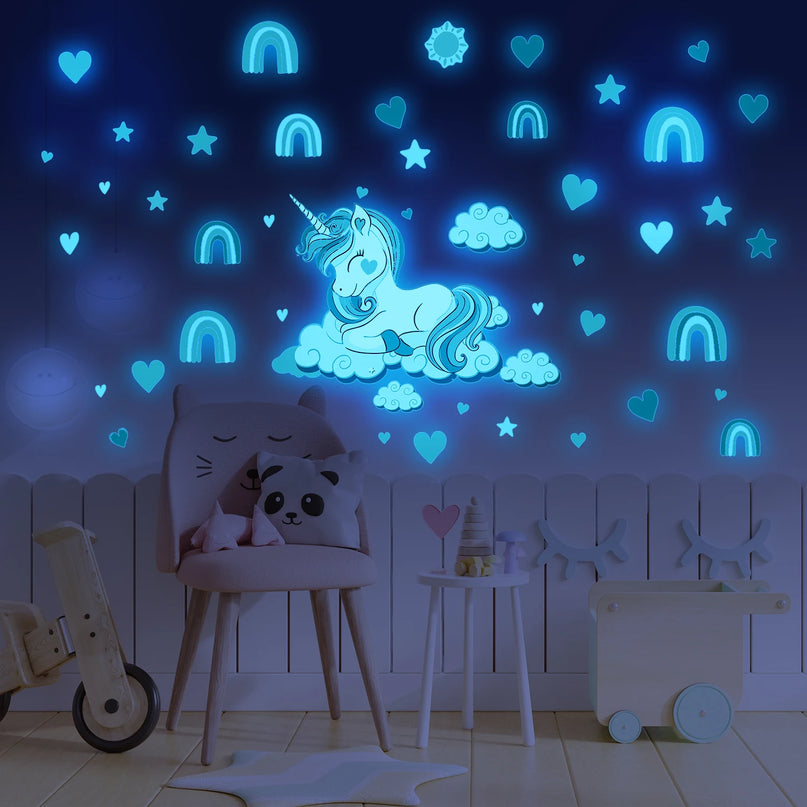 Leuchtender Regenbogen Einhorn Nachtlicht Wandsticker für Kinderzimmer, fluoreszierend