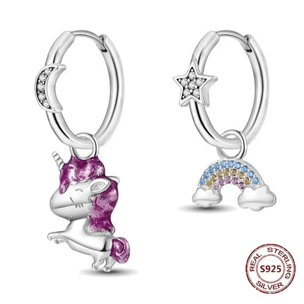 Funkelnde Einhorn Ohrringe aus 925 Sterling Silber mit Zirkon als Hoop-Ohrringe