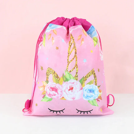 Einhorn Rucksack B05 mit Kordelzug, farbenfrohes Design mit Cartoon-Einhorn auf Vliesstoff