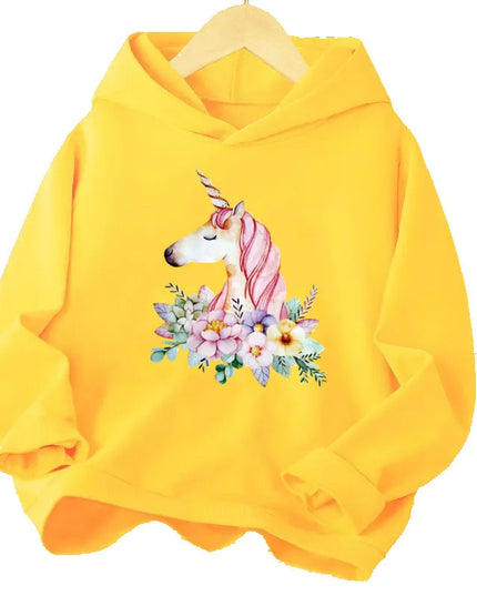Dein fröhlicher Cartoon Einhorn Hoodie Gelb