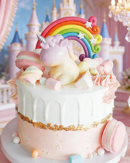 Lieblicher Regenbogen Einhorn Backform Topper aus weicher Keramik für Kindergeburtstagskuchen