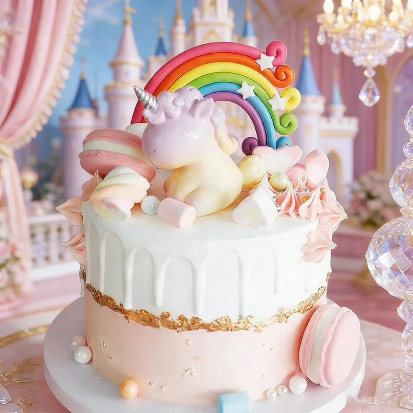 Lieblicher Regenbogen Einhorn Backform Topper aus weicher Keramik für Kindergeburtstagskuchen