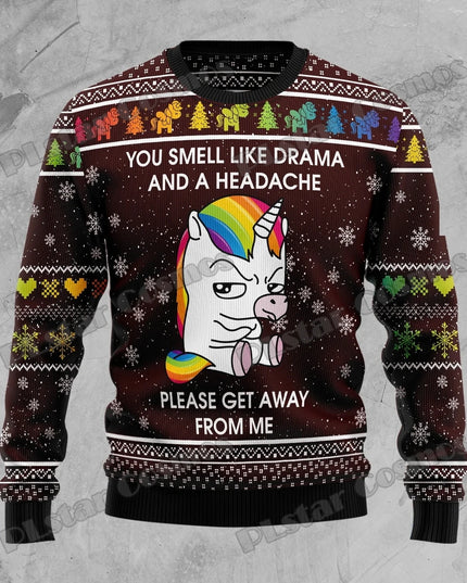Festlicher Einhorn Pullover mit 3D-Weihnachtsmotiv in bunten Farben für Damen und Herren