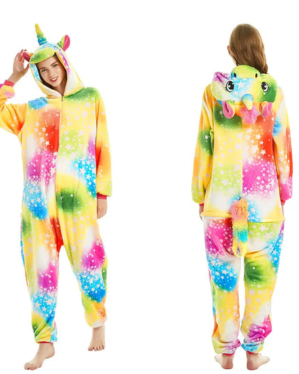 Einhorn Onesie mit bunten Sternen und Kapuze für Kinder