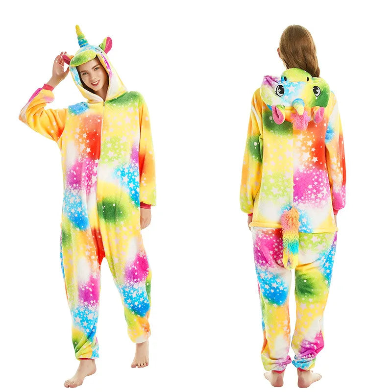 Einhorn Onesie mit bunten Sternen und Kapuze für Kinder