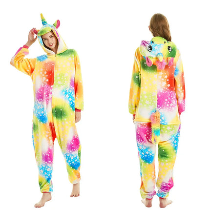 Einhorn Onesie mit bunten Sternen und Kapuze für Kinder