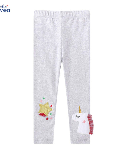 Baumwoll-Einhorn-Leggings für Mädchen mit Cartoon-Stickerei von Einhörnern und Sternen