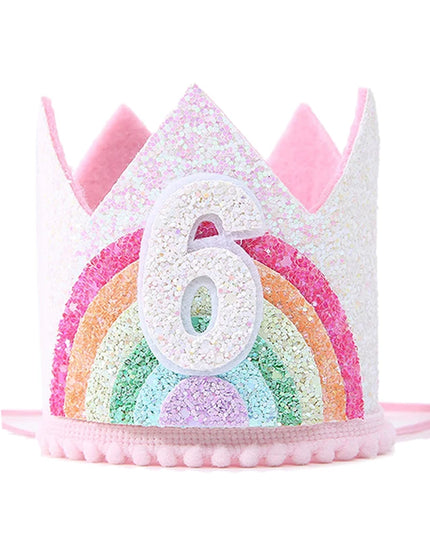 Niedliche Einhorn Mütze Party Krone mit Regenbogen-Design und Zahl 6 für Kindergeburtstage