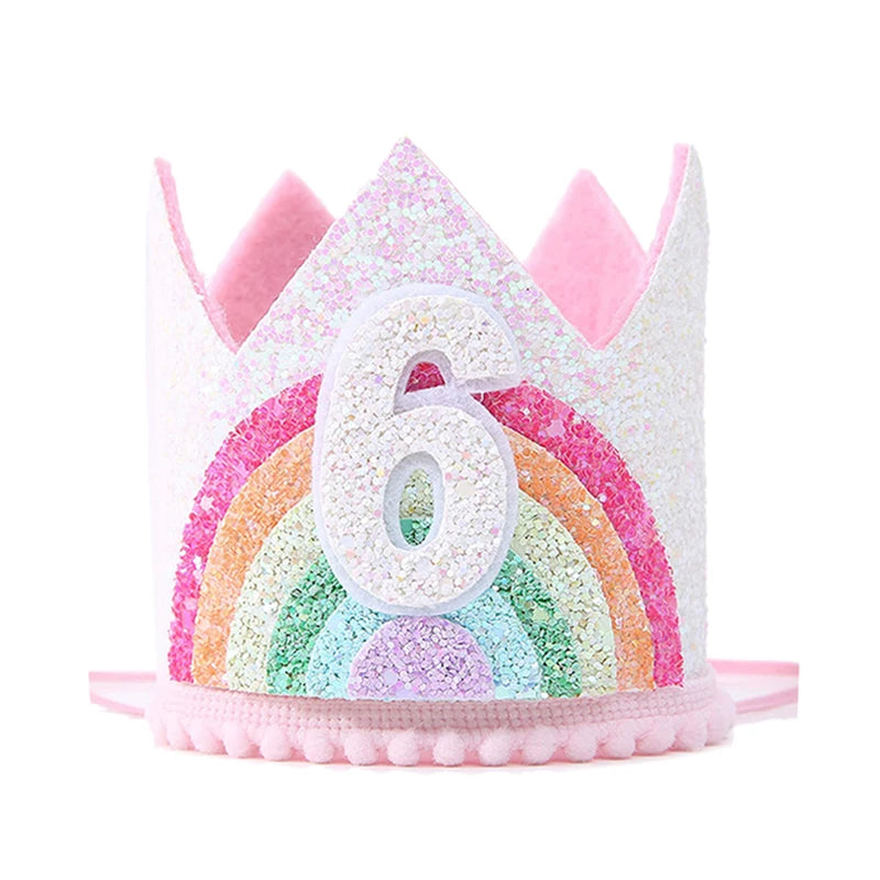 Niedliche Einhorn Mütze Party Krone mit Regenbogen-Design und Zahl 6 für Kindergeburtstage