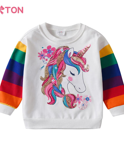 Einhorn Hoodie für Mädchen von DXTON mit funkelnden Pailletten und Regenbogen-Streifen