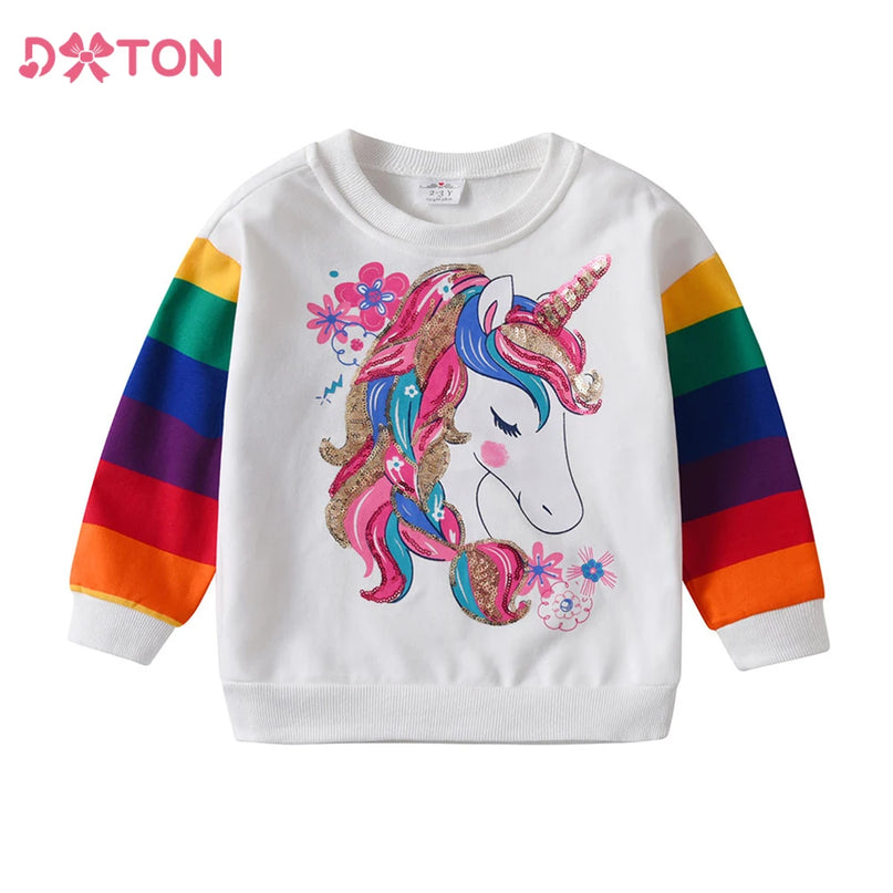 Einhorn Hoodie für Mädchen von DXTON mit funkelnden Pailletten und Regenbogen-Streifen