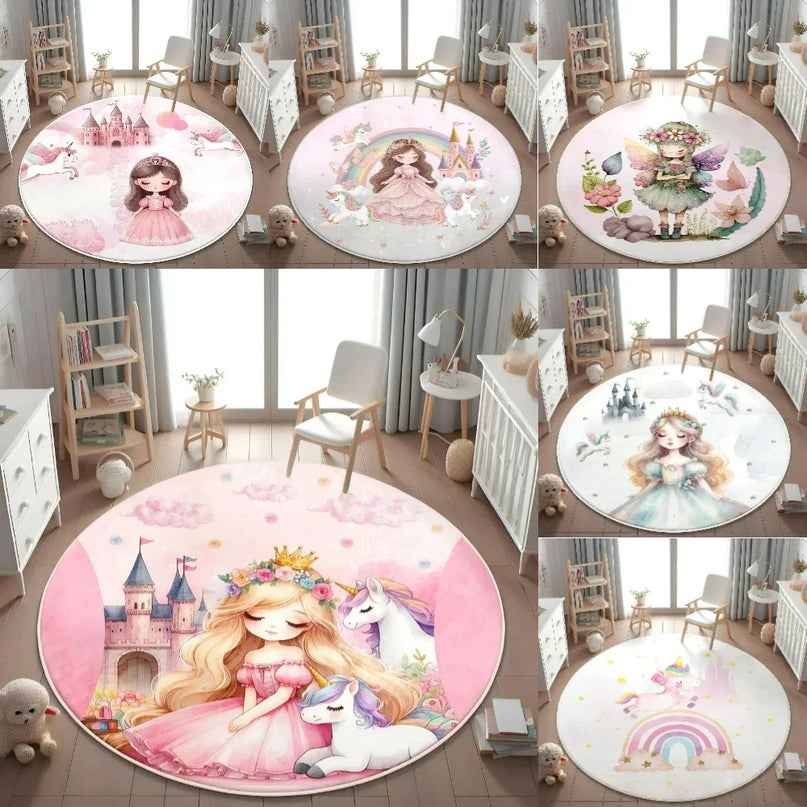 Runder Einhorn Sessel mit Prinzessinnen-Schloss- und Einhorn-Motiv, aus 100% Polyester