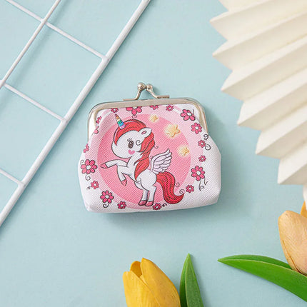 Rosa Mini Einhorn Geldbörse mit Tiermuster und sicherem Verschluss für Mädchen