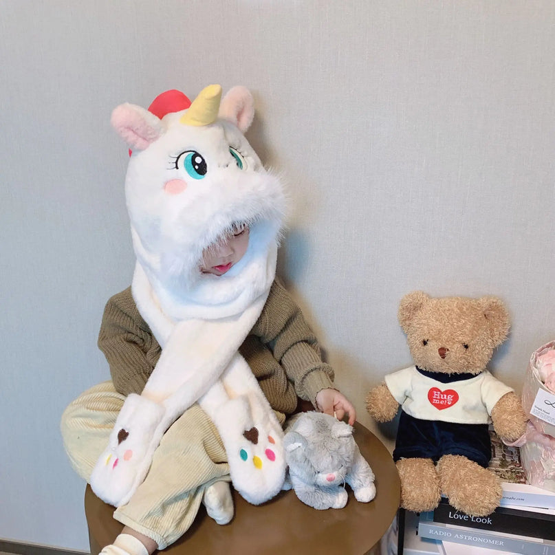 Deine warme Einhorn Plüschmütze Blau!