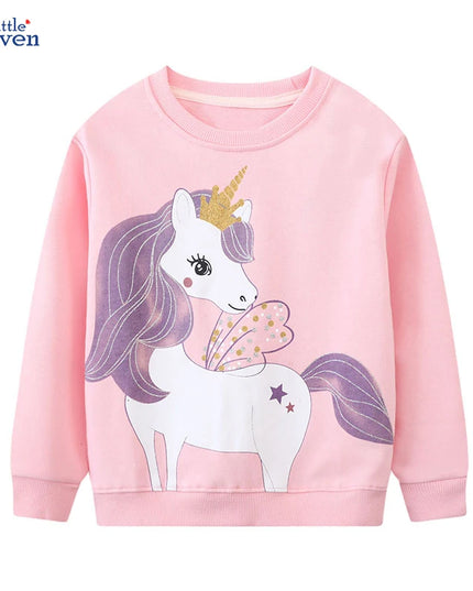 Niedlicher Einhorn Hoodie von Little Maven mit Cartoon-Einhorn-Motiv, aus Baumwolle für Kinder