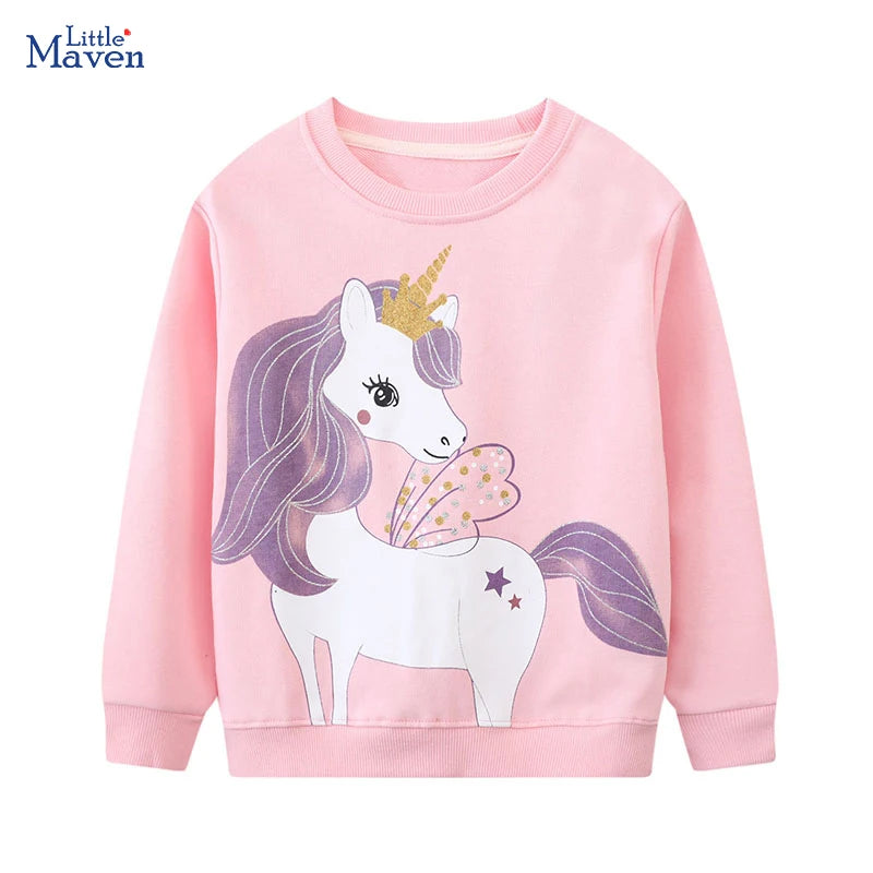 Niedlicher Einhorn Hoodie von Little Maven mit Cartoon-Einhorn-Motiv, aus Baumwolle für Kinder
