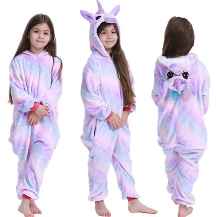 Einhorn Decke Kinder Kigurumi im R-05 Design, ein flauschiger Flanell-Overall für gemütliche Winterabende