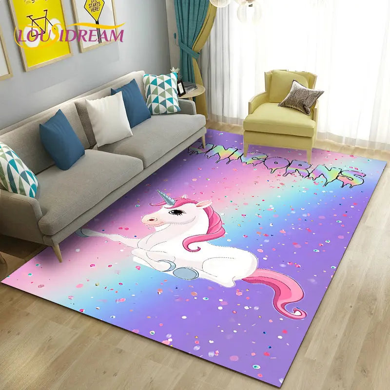 Niedlicher Einhorn Sessel Teppich mit 3D-Cartoon-Einhorn-Motiv aus Polyester, für Wohnzimmer oder Schlafzimmer