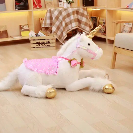 Charmantes Einhorn Kissen als Kuschelpferd (90cm) in Blau, Pink oder Weiß aus weichem Plüsch