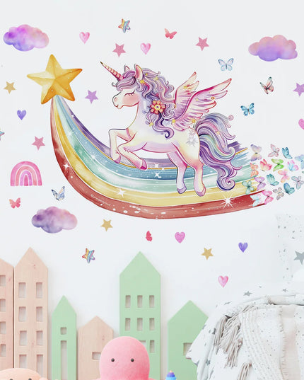 Regenbogen Einhorn Wandtattoo: Sterne &