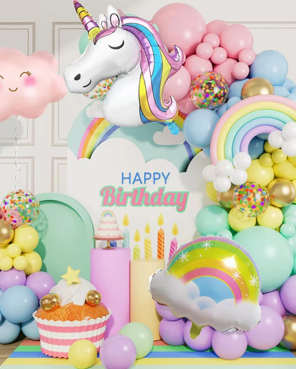 138-teiliges Regenbogen Einhorn Deko Ballon Girlande Arch Kit für Mädchen-Geburtstage und Baby-Duschen