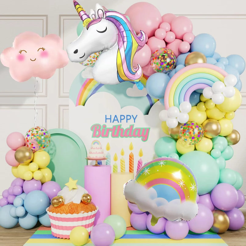 138-teiliges Regenbogen Einhorn Deko Ballon Girlande Arch Kit für Mädchen-Geburtstage und Baby-Duschen
