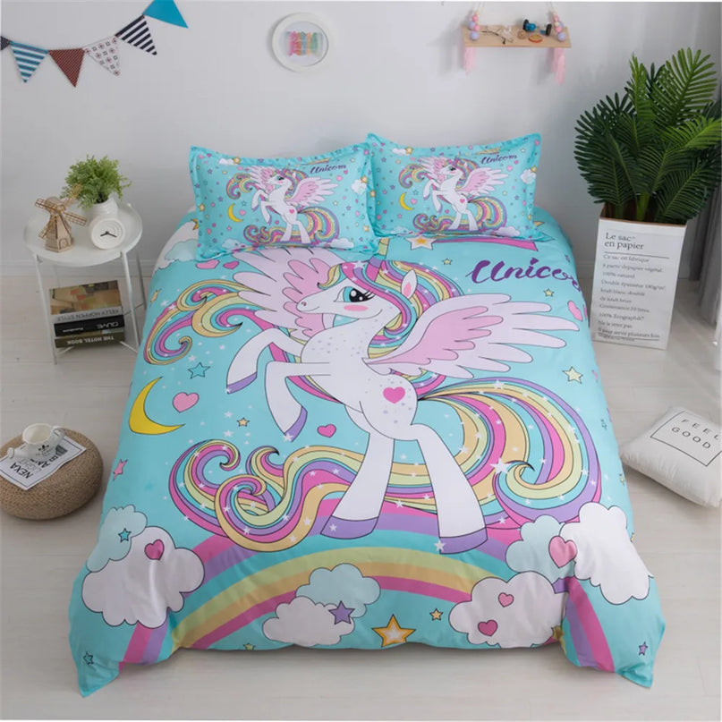 Süße Einhorn Bettwäsche mit 3D-gedruckten Tiermotiven, aus 100% Polyester, für eine lebendige Schlafzimmerdekoration