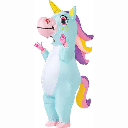 Blaues aufblasbares Einhorn Kostuem für Erwachsene, ideal für Karneval und besondere Anlässe