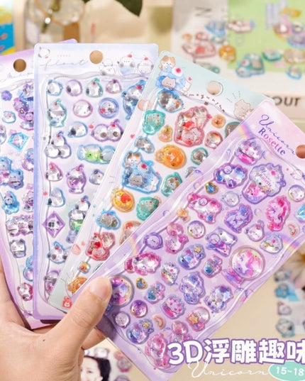 Einhorn Schreibwaren 3D Relief Sticker mit japanischen Cartoon Tieren für Scrapbooking und Journaling