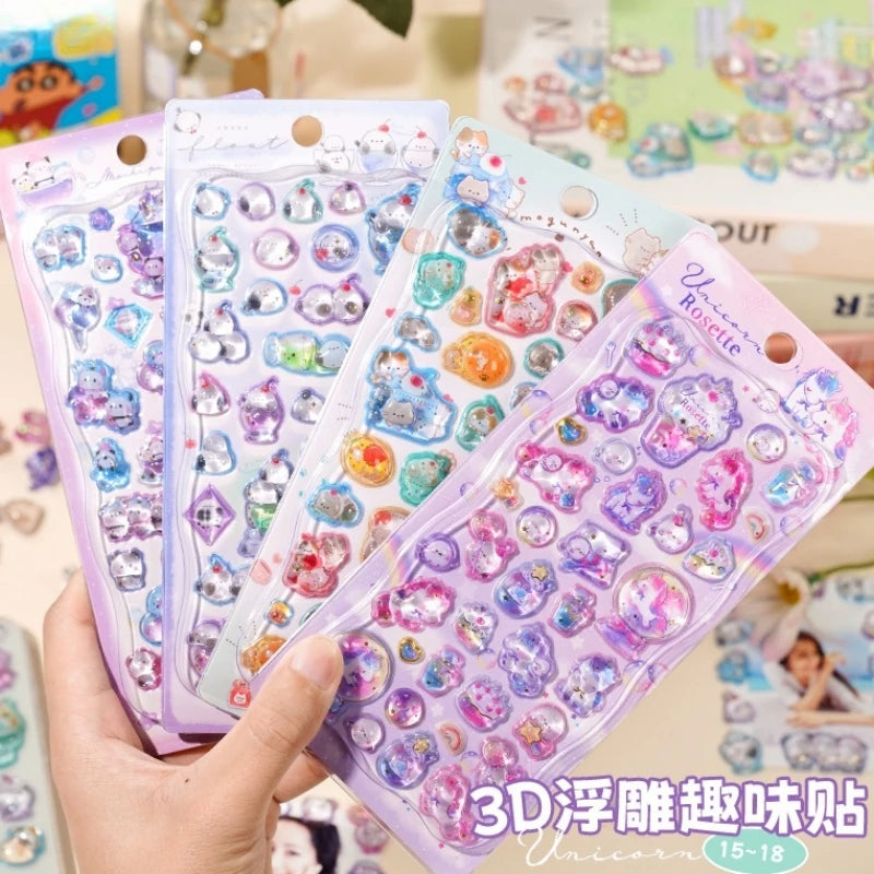 Einhorn Schreibwaren 3D Relief Sticker mit japanischen Cartoon Tieren für Scrapbooking und Journaling