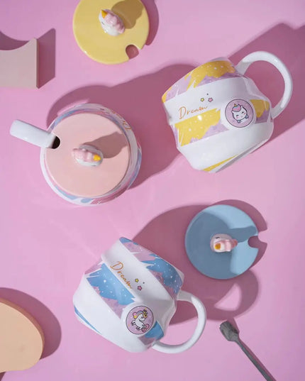 Deine süße Einhorn Tasse mit Deckel & Löffel!