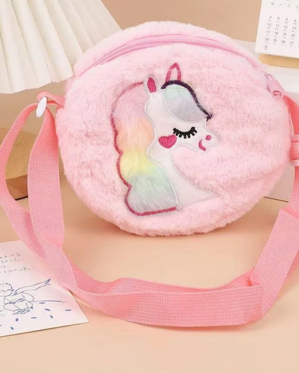 Bunte Plüsch Einhorn Umhängetasche mit Reißverschluss, perfekt für Kinder und den Schulalltag