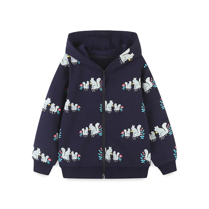 Mädchen in einer bunten Einhorn Jacke mit Kapuze und Reißverschluss, ideal für Herbst und Frühling